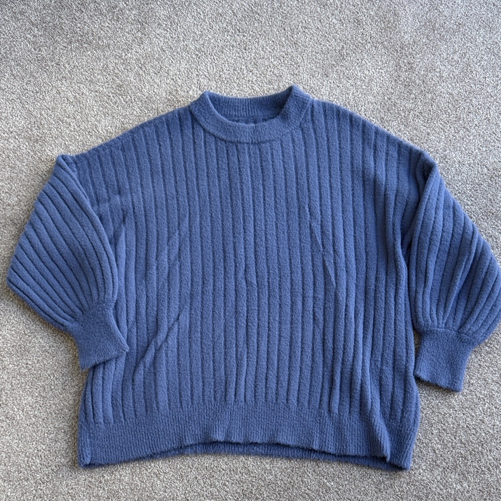 Aerie Blue Ribbed Crew Neck Sweater